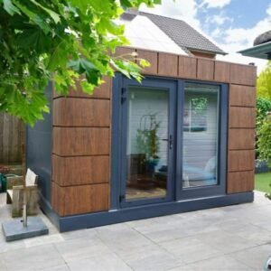 Abri de jardin reconditionné 12 m² – Finition bois & anthracite